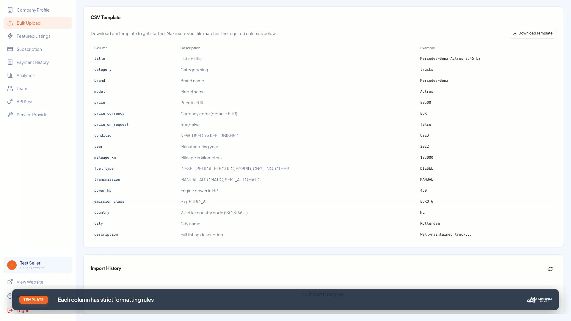 Bulk Upload Vehicles