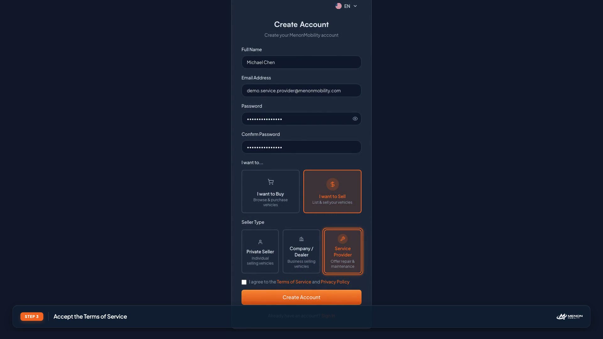 Register as a Service Provider