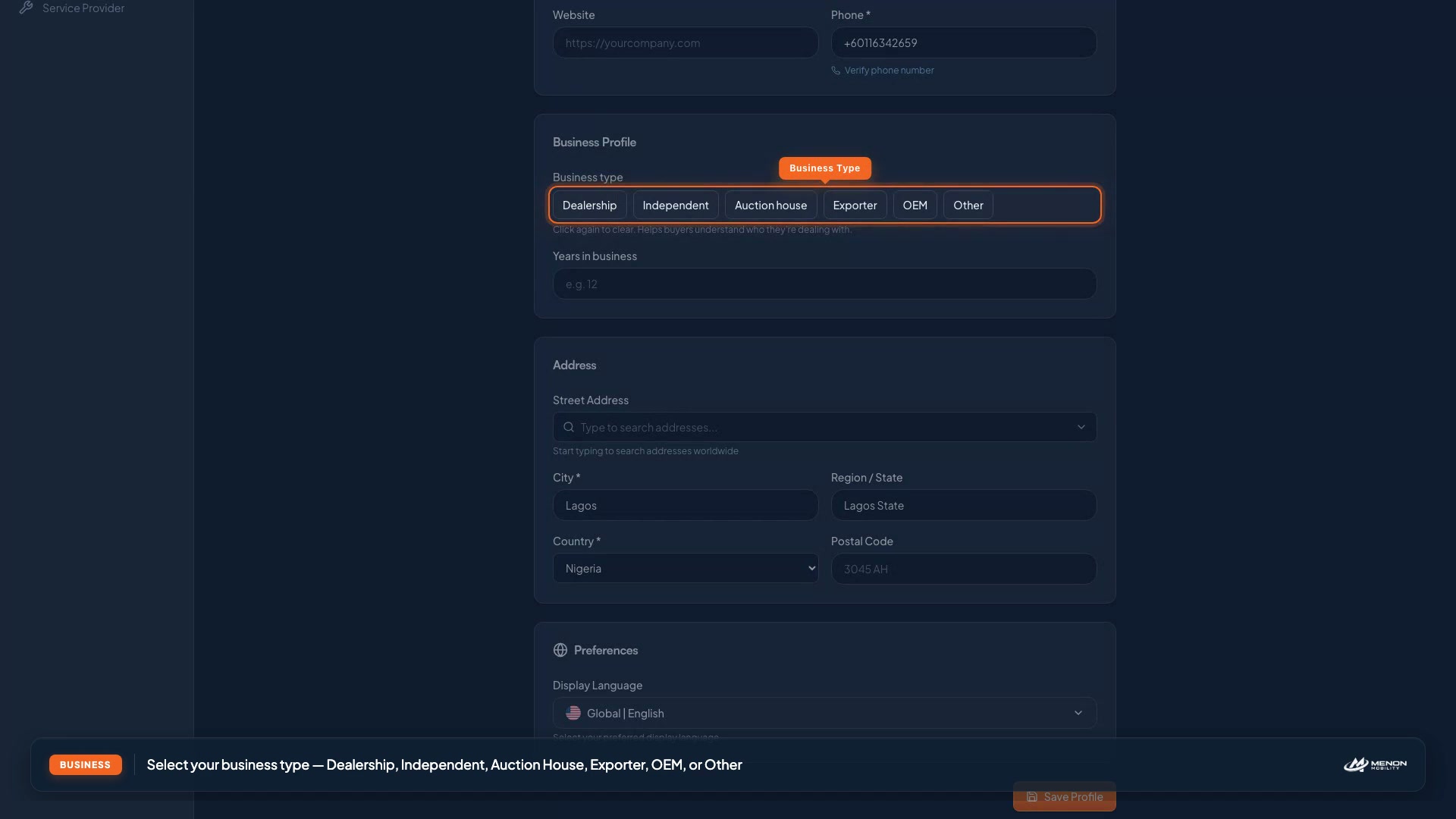 Set Up Your Company Profile